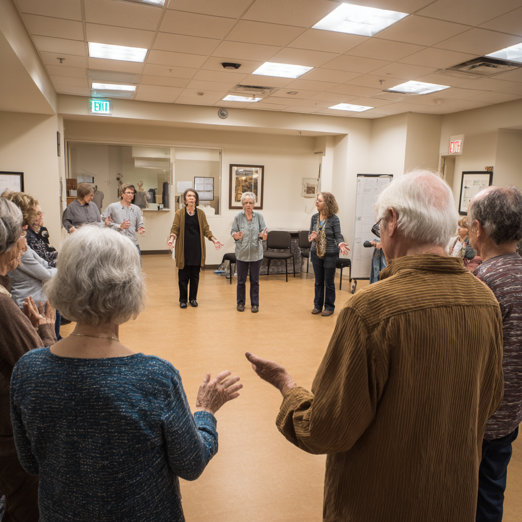 Older adults learning about body mechanics and natural movement patterns